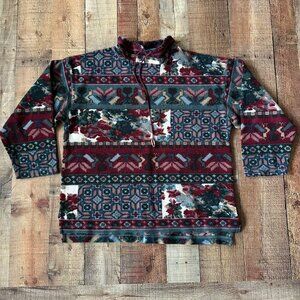 Necessary Objects Vintage Women's Geometric Multicolor Fleece High Neck Jacket